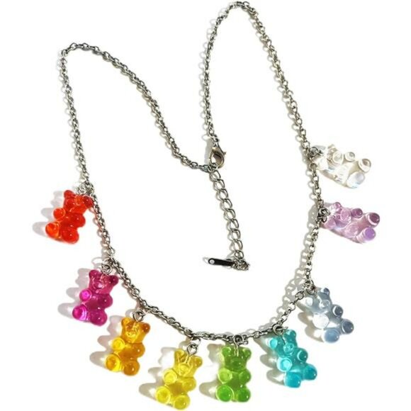 Y2K rainbow gummy bear necklace colorful bead choker jewelry gift for women - Picture 1 of 5